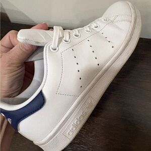 adidas White Leather Sneakers with Navy Heel Tab - Kids